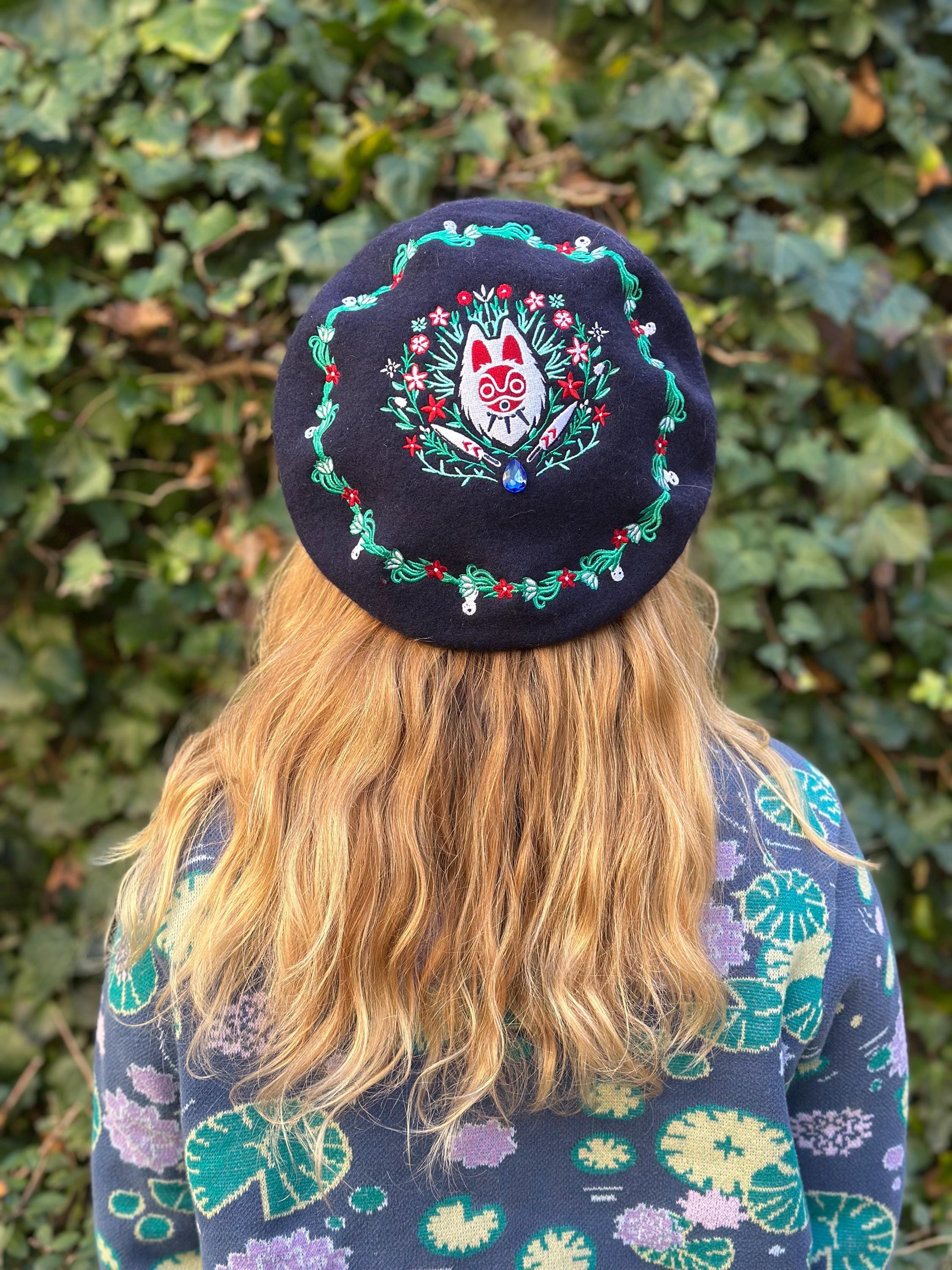 もののけ姫 ベレー帽 刺繍入り 帽子 サンウルフ コスプレ ジブリ