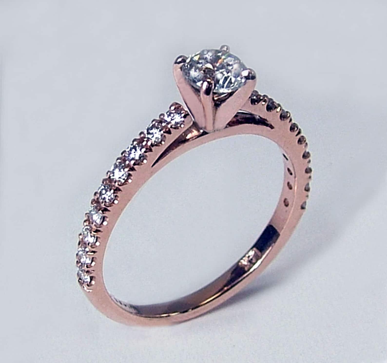 Swissa Design Diamond Engagement Ring 14kt Rose Gold 0.76 Carat Total