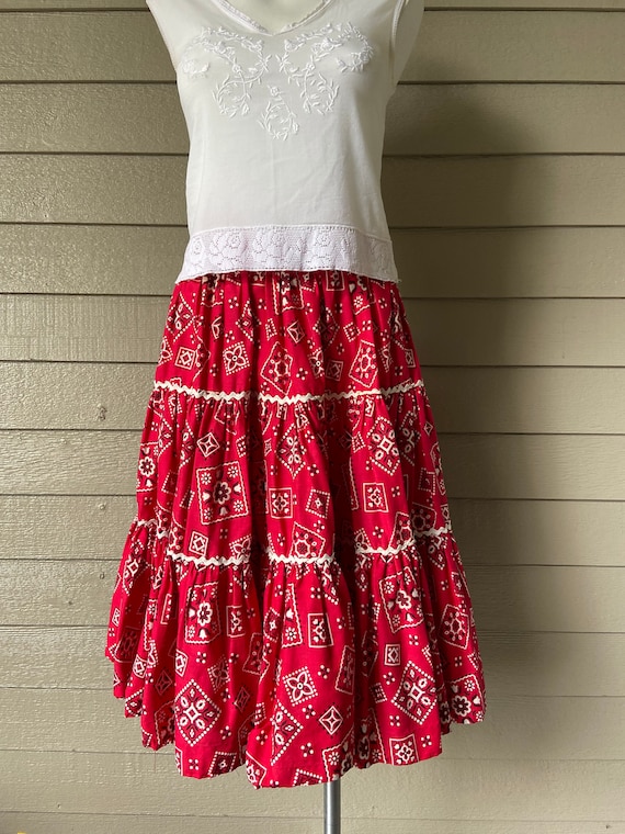 1950's Aldens Fashions red bandana western skirt
