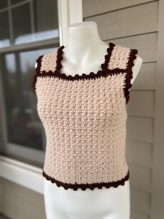 Handmade Vintage 70s Crochet Knit Wool Sweater Ves