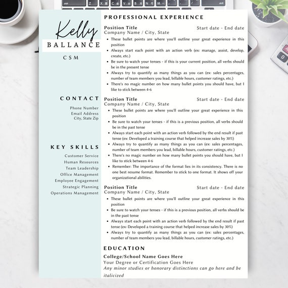 Resume Cover Letter Template Canva Template Editable Etsy