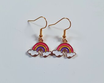 Gold Colourful Rainbow charm dangle drop Earrings Jewellery