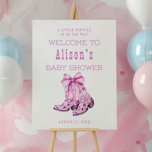 Cowgirl Baby Shower Welcome Sign PRINTED SHIPPED, Personalized Party Decorations, Pink Print, Custom Poster, Foam Board, Western Girl