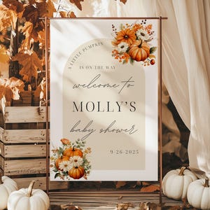 PRINTED VERSAND Kleiner Kürbis-Babyparty-Willkommensschild, personalisierte Herbst, Herbst, Ernteparty, benutzerdefiniertes Poster, Schaumstoff-Dekor, geschlechtsneutral