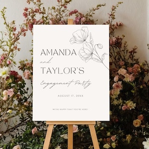 Engagement Party Welcome Sign Printed, Modern Wedding Decor, Minimalist Personalized Party Decorations, Custom Poster, Foam, Acrylic Signage