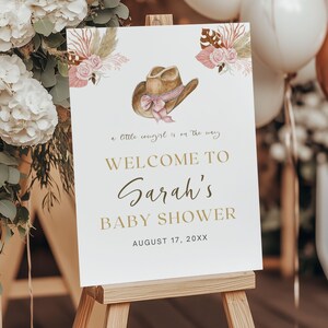 Cowgirl Baby Shower Welcome Sign PRINTED SHIPPED, Personalized Party Decorations, Pink Print, Custom Poster, Foam Board, Western Girl