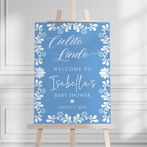 Cielito Lindo Baby Shower Welcome Sign PRINTED SHIPPED, Talavera Blue Boy, Personalized Party, Custom Poster, Foam Decor, Mexican Decoration