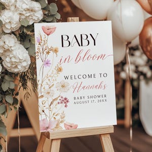 Baby In Bloom Welcome Sign PRINTED + SHIPPED, Wildflower Baby Shower Decor, Personalized Party Decorations, Custom Poster, Foam, Acrylic