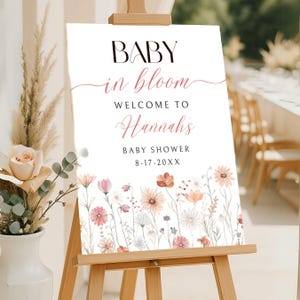 PRINTED SHIPPED Baby In Bloom Welcome Sign, Girl Wildflower Shower Decor, Personalized Party Decorations, Custom Poster, Foam, Floral, BIB9