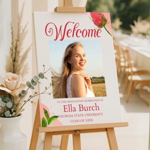 Printed Shipped Personalized Graduation Welcome Sign, Grad Decorations, Custom Sign Printing, Graduate Name, Floral Party Poster, Foam Board