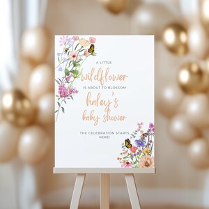 Letrero de bienvenida para baby shower con flores silvestres, decoración personalizada para fiesta, estampado floral, póster personalizado, cartón pluma, Baby In Bloom