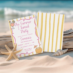 30th Coastal Beach Birthday Party Invitations Template, Editable Invite Thirties, Personalized Summer Thirtieth bday Girl, Milestone Digital