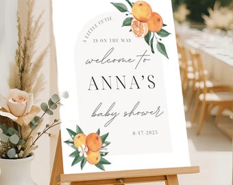 A Little Cutie Is On The Way Welcome Sign Printed, Orange Baby Shower Decor, Fruit Personalized Party Decorations, Custom Poster, Foam