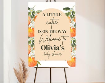 A Little Cutie Is On The Way Welcome Sign Printed, Orange Baby Shower Decor, Fruit Personalized Party Decorations, Custom Poster, Foam