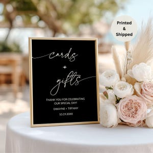Cartello nero con stampa di biglietti e regali, decorazioni autunnali personalizzate per feste, decorazioni minimaliste e moderne, decorazioni per matrimoni boho, addio al nubilato, baby shower