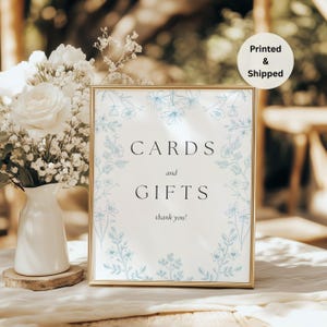 Placas de cartões e presentes impressas, personalizadas, com estampa floral azul vitoriana, para casamento, chá de panela, chá de bebê, decoração, Bridgerton