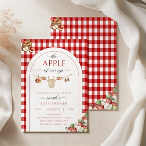 Apple of Our Eye Baby Shower Invitations Template, Custom Invite, Personalized Party, Red Gender Neutral, Fall, Autumn, Digital Download