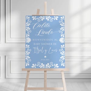 Cielito Lindo Baby Shower Welcome Sign PRINTED SHIPPED, Talavera Pink Girl, Blue Boy, Party Poster Foam Decor, Mexican Decoration Spanish