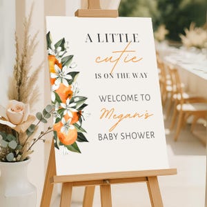A Little Cutie Is On The Way Baby Shower Welcome Sign Template, Orange Baby Shower Decor, Fruit, Custom Digital Download, Printable