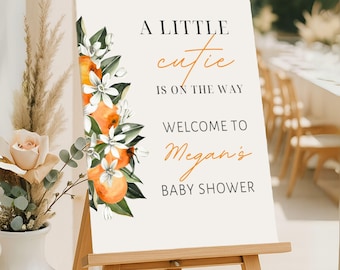 A Little Cutie Is On The Way Baby Shower Welcome Sign Template, Orange Baby Shower Decor, Fruit, Custom Digital Download, Printable