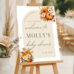 PRINTED VERSAND Kleiner Kürbis-Babyparty-Willkommensschild, personalisierte Herbst, Herbst, Ernteparty, benutzerdefiniertes Poster, Schaumstoff-Dekor, geschlechtsneutral