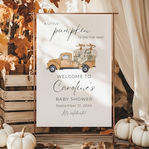 PRINTED VERSAND Kleiner Kürbis-Babyparty-Willkommensschild, personalisierte Herbst, Herbst, Ernteparty, benutzerdefiniertes Poster, Schaumstoff-Dekor, geschlechtsneutral