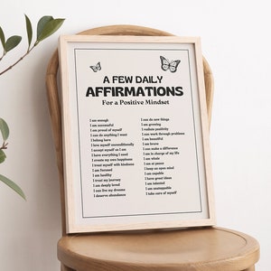 Daily Affirmations Wall Print, Positive Affirmations PRINTABLE Poster, Retro Wall Decor, Vintage Style Home Decor, Beige and Black Decor