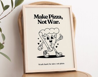 Retro Pizza Mascot Print, 70's Kitchen Wall Art (Digital Download)