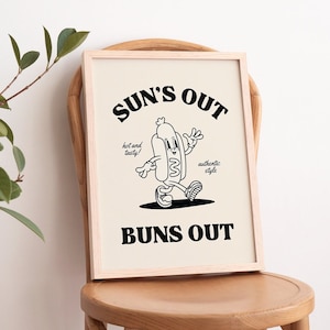 Arte da parete retrò, poster con grill per barbecue, arredamento cucina vintage, mascotte dei cartoni animati hotdog anni ’70, stampa artistica nero beige, citazione estiva, SENZA cornice