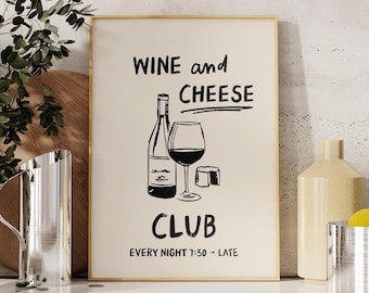 Wine and Cheese Club Print, Modern Kitchen Decor