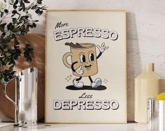 Retro Quote Wall Print, More Espresso Wall Decor, Coffee Art Print, Kitchen Wall Art, PRINTED Poster, Vintage Colors, UNFRAMED