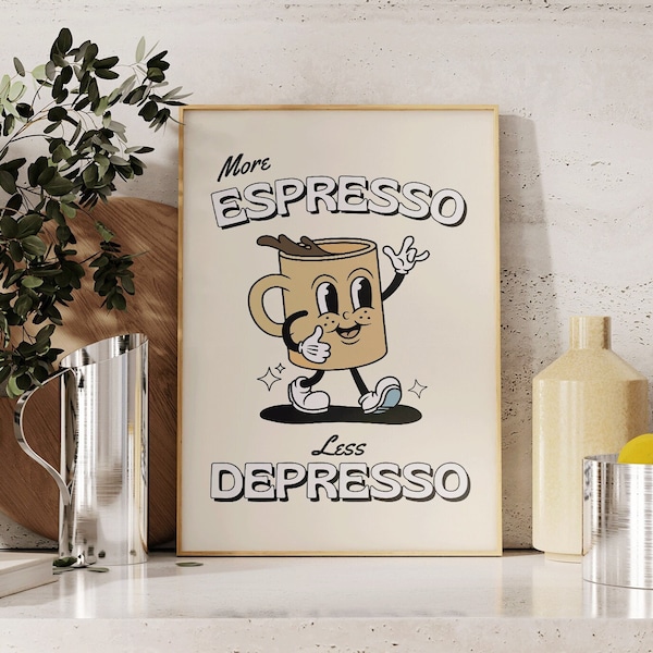 Retro Quote Wall Print, More Espresso Wall Decor, Coffee Art Print, Kitchen Wall Art, PRINTED Poster, Vintage Colors, UNFRAMED