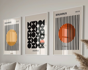 Bauhaus Print Set, Abstract Minimalist Art, Set of 3