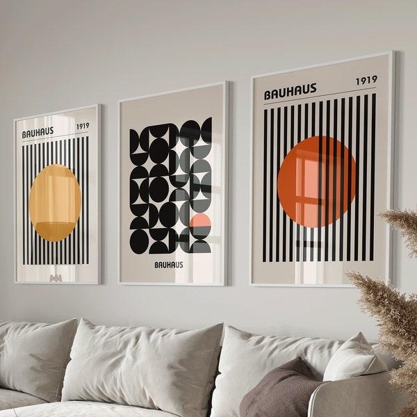 Bauhaus Print Set, Printed Poster Set, Abstract Wall Art, Minimalist Home Decor, Bauhaus Set of 3, UNFRAMED