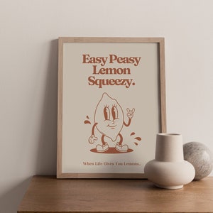 Easy Peasy Lemon Squeezy, arte da parete retrò STAMPABILE, illustrazione di personaggi retrò, stampa mascotte vintage, decorazione per cucina, arte motivazionale