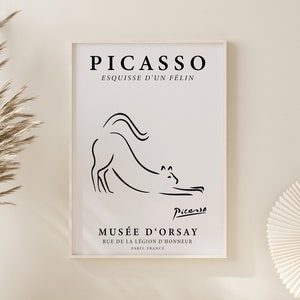 Picasso PRINTABLE Poster, Line Art Cat Print, Minimalist Line Drawing, Vintage Exhibition Art, Mid-Century Decor, Neutral Home Decor