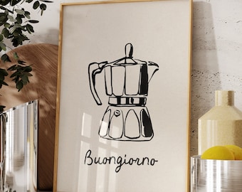 Impression Buongiorno Coffee, dessin au trait cuisine italienne (téléchargement numérique)