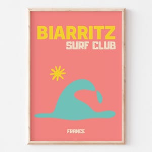 Club de Surf de Biarritz IMPRIMIBLE, Arte mural costero francés retro, Póster playero colorido, Decoración veraniega vintage, Descarga instantánea