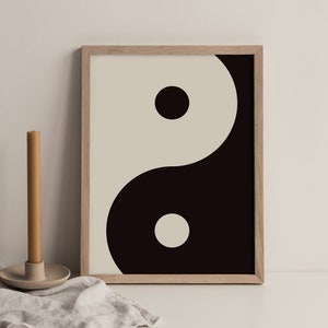 Yin Yang PRINTABLE Poster, Minimalist Poster, Beige and Black Art Print, Abstract Home Decor, Monochromatic Print, Y2K Art, Digital Download