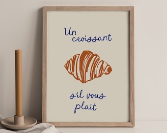 Croissant Art Print, French Kitchen Decor, Cafe Wall Art (UNFRAMED)