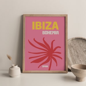 Ibiza Bohemia PRINTABLE, Retro Pink Wall Art, Colorful Travel Poster, Boho Beach Decor, Spain Art Print, Digital Download