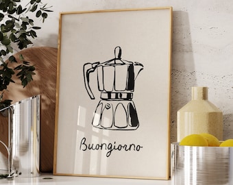 Buongiorno Coffee Print, Italian Moka Pot Line Art (UNFRAMED)