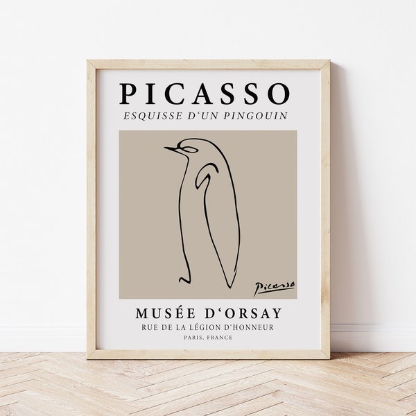 Picasso Art Print, Printable Poster Penguin Line Art, Vintage Exhibition Poster, Minimalist Abstract Line Drawing, Animal Theme Poster