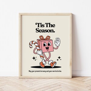 Retro Boże Narodzenie DO DRUKU Plakat, Prezent Vintage Postać z kreskówki, Sezonowy świąteczny wystrój domu, Dekoracja prezentów świątecznych w stylu lat 70., Pozytywny cytat