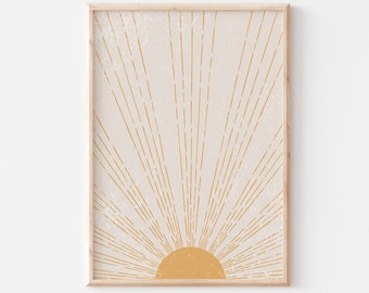 Large Sun Art Print | Abstract Sun Wall Art | Sun Rays Circle Print ...