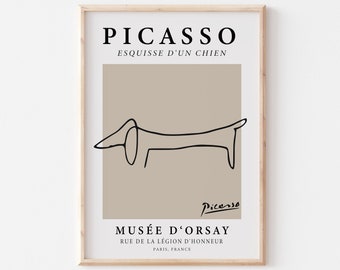 Picasso Art Print, Poster Dachshund Dog Line Art, Vintage Exhibition Poster, Minimalist Abstract Line Drawing