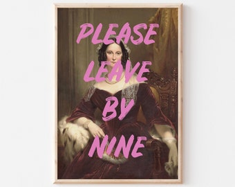 Entryway Wall Art, Please Leave By Nine Quote Art, Vintage Renaissance Woman Painting Art Print, UNFRAMED