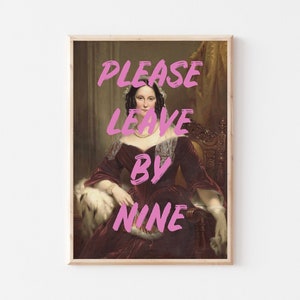 Entryway Wall Art, Please Leave By Nine Quote Art, Vintage Renaissance Woman Painting Art Print, UNFRAMED