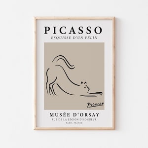 Picasso Art Print, Line Art Cat Printable Poster, Museum Exhibition Poster, Minimalist Abstract Digital Wall Art