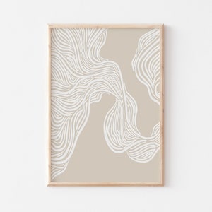 Line Art Print, Abstract Waves Poster, Minimalist Beige and White Art Print, Scandinavian Home Decor, UNFRAMED